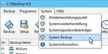 System Backup Menu