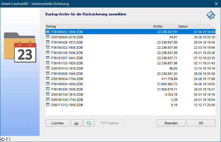 Versions-Backup Wiederherstellung