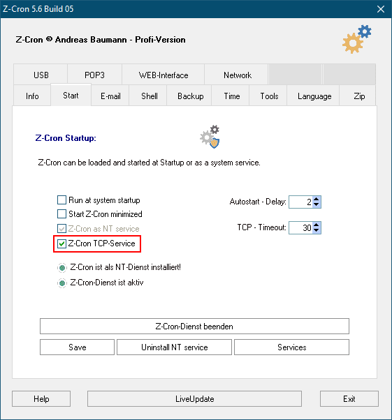 Z-Cron TCP Service Settings